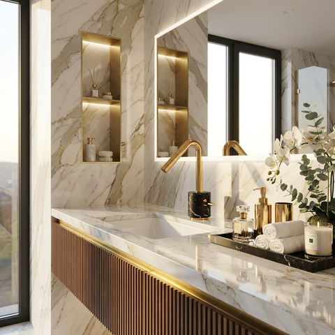 Marmo Black Marquina Polished Gold Single Hole Bathroom Faucet