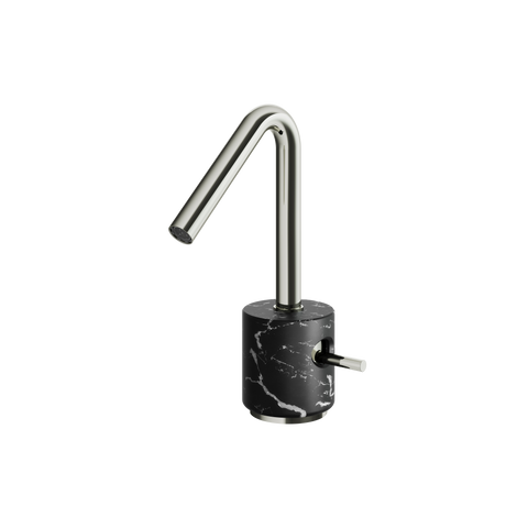 Marmo Black Marquina Polished Nickel Single Hole Bathroom Faucet