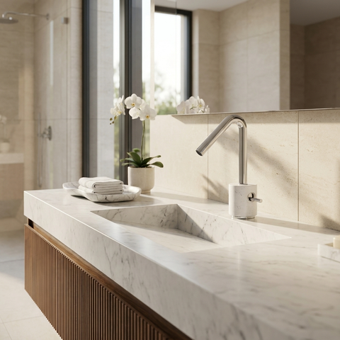 Marmo Polished Chrome Single Hole Bathroom Faucet - Aquabrass