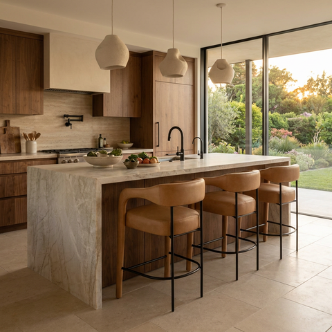 Mavia Sesame Modern Leather Counter Stool 