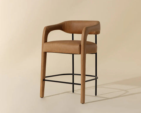 Mavia Sesame Modern Leather Counter Stool -1