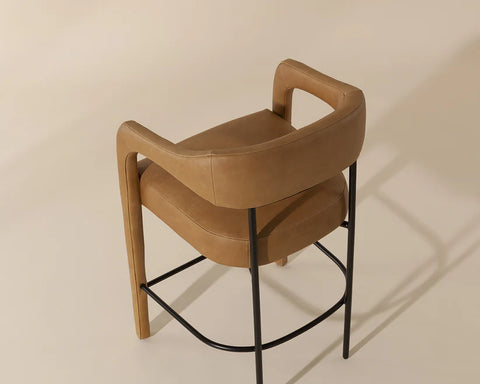Mavia Sesame Modern Leather Counter Stool -2