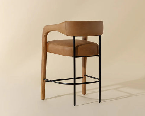 Mavia Sesame Modern Leather Counter Stool -3