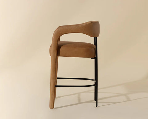Mavia Sesame Modern Leather Counter Stool -4