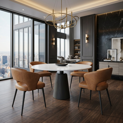 Maxwell 48" White Marble and Black Wood Dining Table 