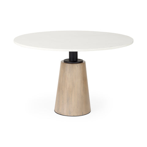 Maxwell 48" White Marble and Light Brown Wood Dining Table-1