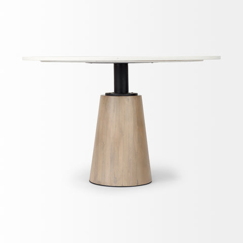 Maxwell 48" White Marble and Light Brown Wood Dining Table-2