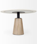 Maxwell 48" White Marble and Light Brown Wood Dining Table-3
