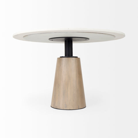 Maxwell 48" White Marble and Light Brown Wood Dining Table-3
