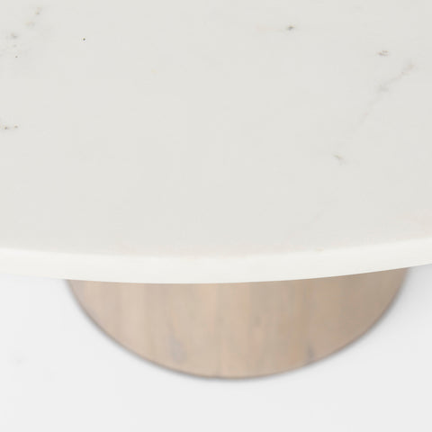 Maxwell 48" White Marble and Light Brown Wood Dining Table-5