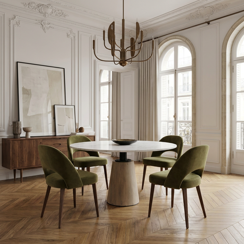 Maxwell 48" White Marble and Light Brown Wood Dining Table