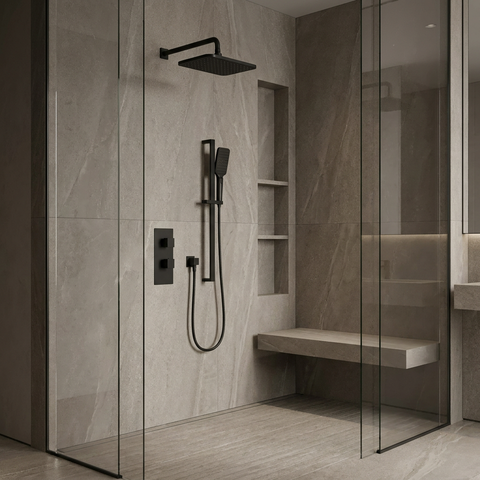 MiamiBox01G Black 2-Way Non-Shared Thermostatic Shower System Trim Kit 