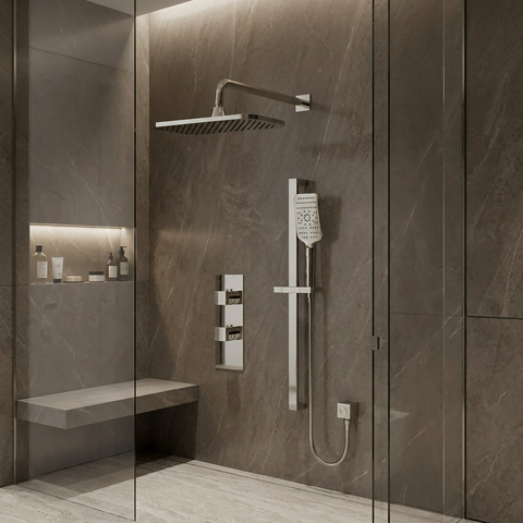 MiamiBox01G Polished Nickel 2-Way Non-Shared Thermostatic Shower System Trim Kit