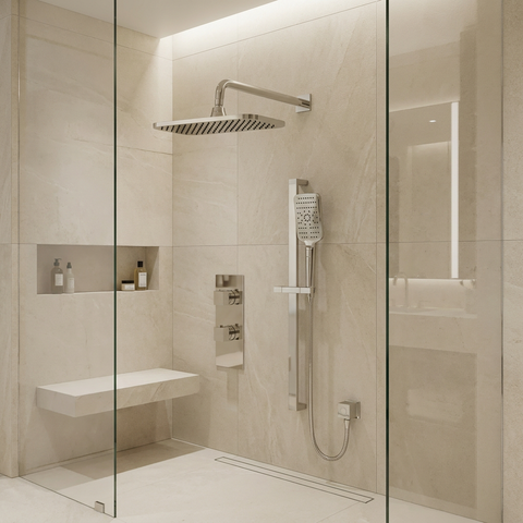MiamiBox01 Polished Nickel 2-Way Shared Thermostatic Shower System Trim Kit 