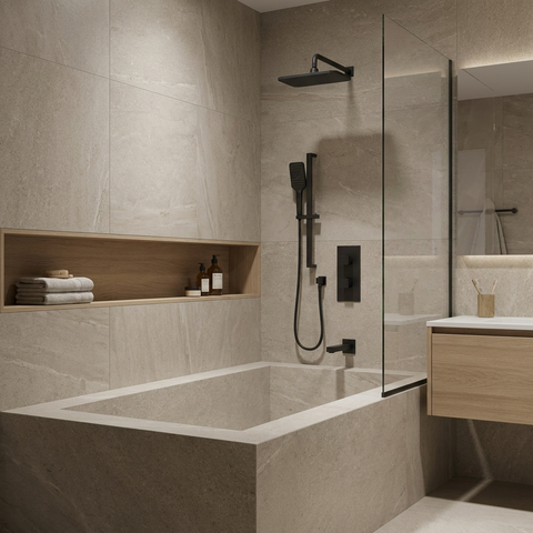 MiamiBox02G Black 3-Way Non-Shared Thermostatic Tub and Shower System Trim Kit 
