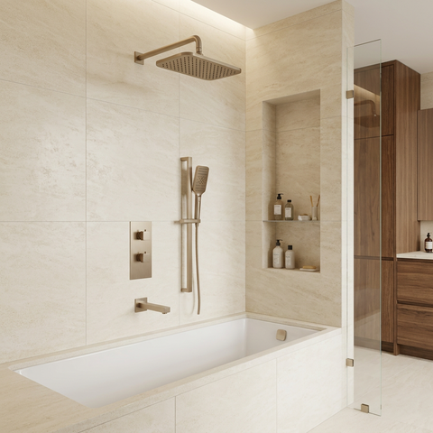 MiamiBox02G Brushed Nickel 3-Way Non-Shared Thermostatic Tub and Shower System Trim Kit - Aquabrass