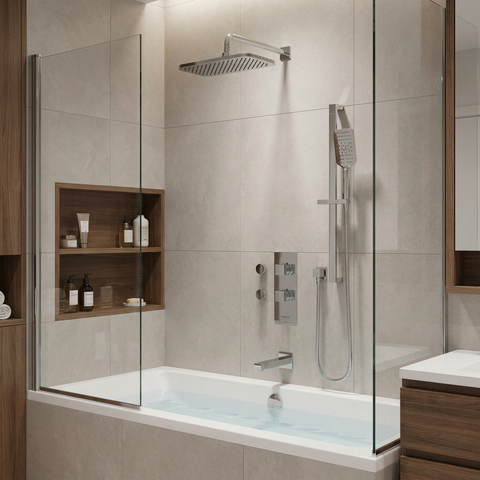 MiamiBox02G Polished Chrome 3-Way Non-Shared Thermostatic Tub and Shower System Trim Kit - Aquabrass