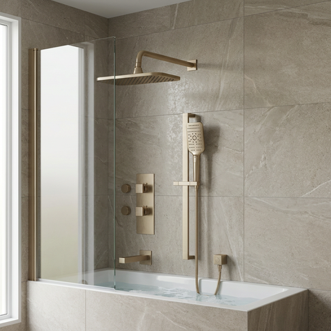 MiamiBox02 Brushed Nickel 3-Way Shared Thermostatic Tub and Shower System Trim Kit 