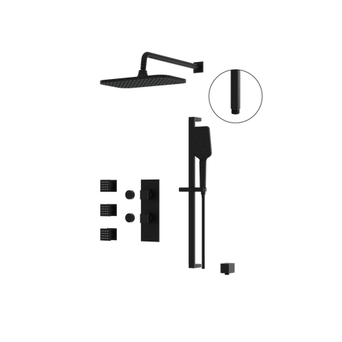 MiamiBox03G Black 3-Way Non-Shared Thermostatic Shower Kit with 3 Body Jets 