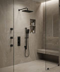 MiamiBox03 Black 3-Way Shared Thermostatic Shower Kit with 3 Body Jets 