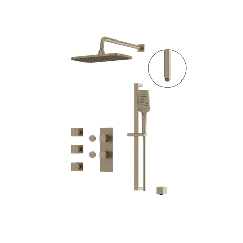 MiamiBox03 Brushed Nickel 3-Way Shared Thermostatic Shower Kit with 3 Body Jets -1