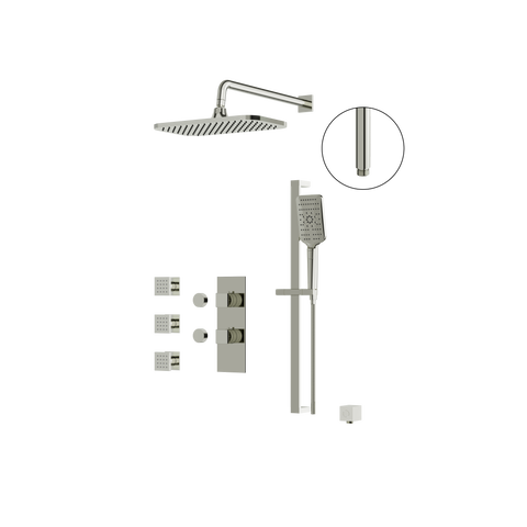 MiamiBox03 Polished Nickel 3-Way Shared Thermostatic Shower Kit with 3 Body Jets-1