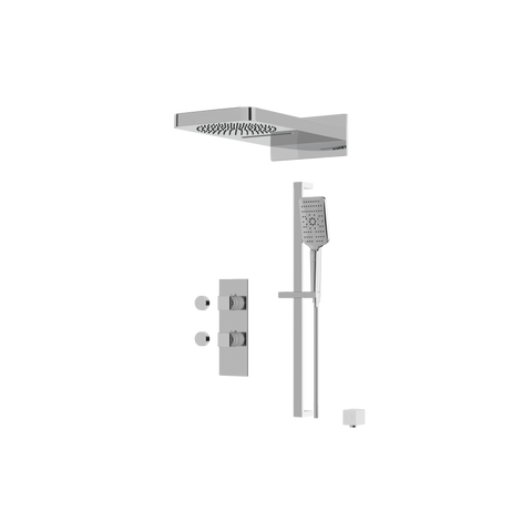 MiamiBox04G Polished Chrome 3-Way Non-Shared Thermostatic Shower Kit with Dual-Function Aquasheet Rainhead - Aquabrass