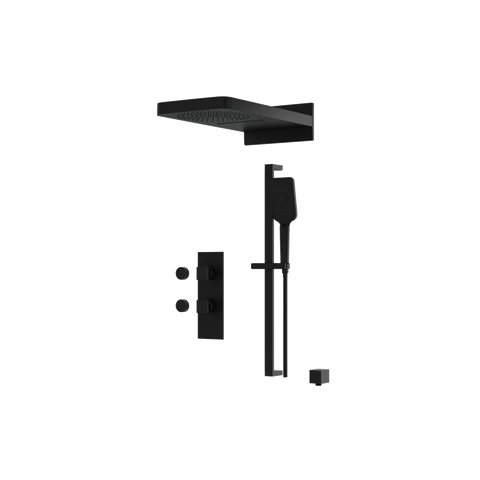MiamiBox04 Black 3-Way Shared Thermostatic Shower Kit with Dual-Function Aquasheet Rainhead - Aquabrass