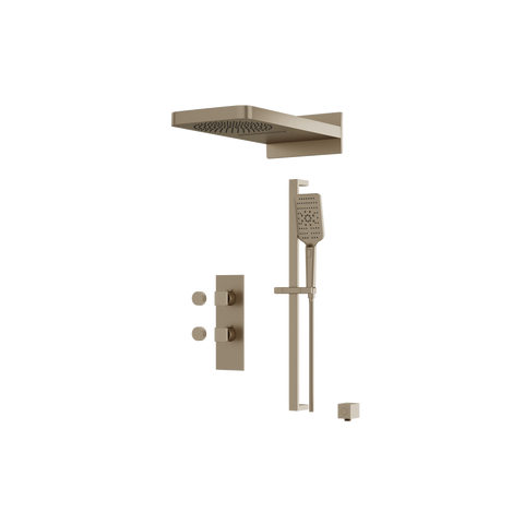 MiamiBox04 Brushed Nickel 3-Way Shared Thermostatic Shower Kit with Dual-Function Aquasheet Rainhead - Aquabrass-1