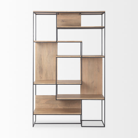 Morris Black Metal & Solid Mango Wood 6 Tier Shelving Unit-1