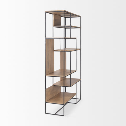 Morris Black Metal & Solid Mango Wood 6 Tier Shelving Unit-4