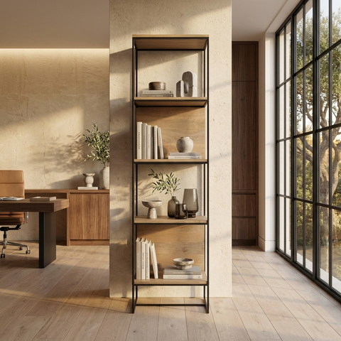 Morris Black Metal & Solid Mango Wood Shelving Unit 