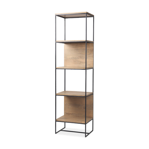 Morris Black Metal & Solid Mango Wood Shelving Unit -1