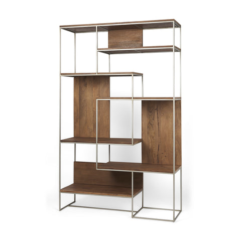 Morris Silver Metal & Solid Mango Wood 6 Tier Shelving Unit -1