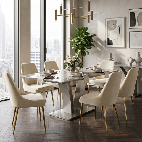 Napoli Light Grey Faux Marble Dining Table