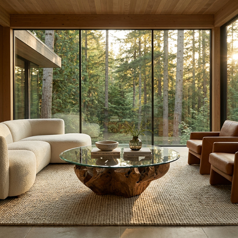 Natura Round Root Live Edge Teak Coffee Table