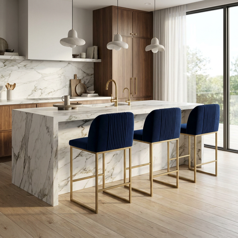 Nevin Blue Modern Upholstered Counter Stool 