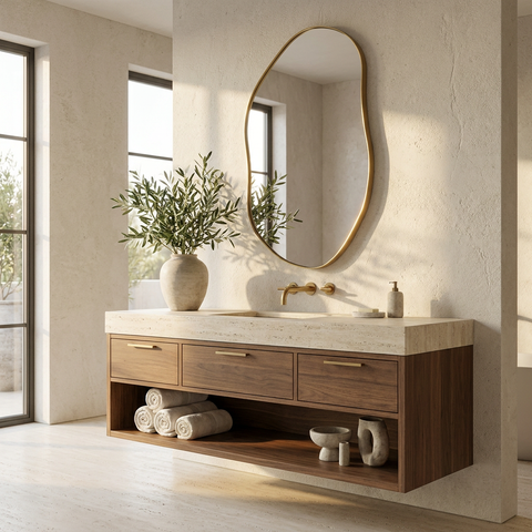 Noria Burnished Brass Modern Wall Mirror 