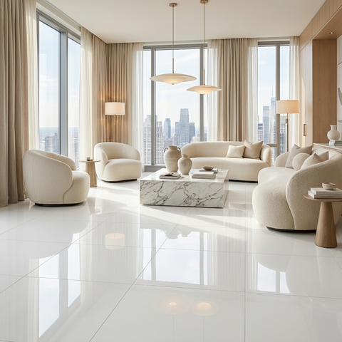 white polished floor tile