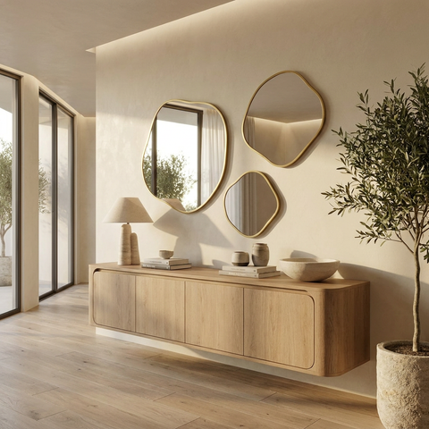 Nucleus Satin Brass Modern Wall Mirror Set of 3