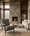 Olympus II Flint Gray Fabric & Brown Beechwood Accent Chair