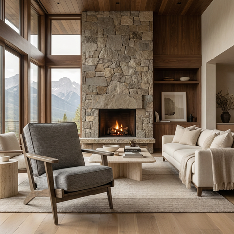 Olympus II Flint Gray Fabric & Brown Beechwood Accent Chair