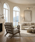 Olympus VI Frost Grey Performance Fabric & Brown Beechwood Accent Chair