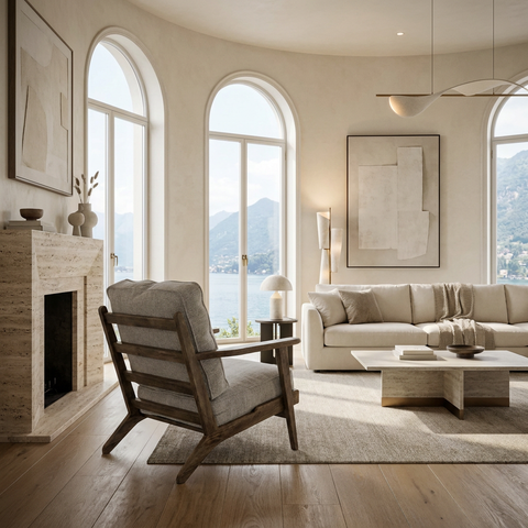 Olympus VI Frost Grey Performance Fabric & Brown Beechwood Accent Chair