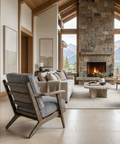 Olympus V Castlerock Grey Fabric & Brown Wood Accent Chair