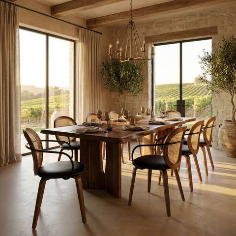 Orias Walnut Faux Rattan Dining Chairs - Set of 2