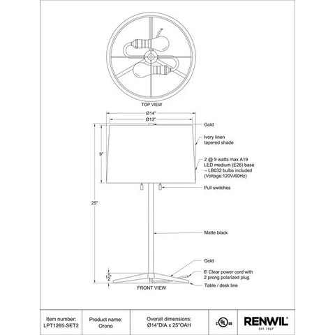 Orono Matte Black Iron Table Lamp Set of 2 -6