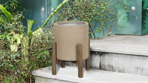 Patio Small Round Standing Pot (Brown Stone) -Planter