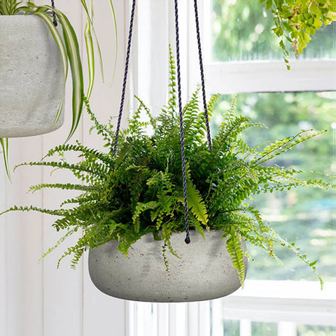 Circular Medium Hanging Pot With Netting (Cement Grey) -Planter