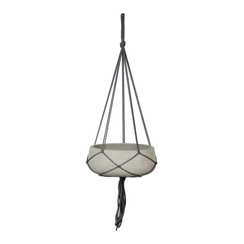 Circular Small Hanging Pot With Netting (Cement Grey) -Planter